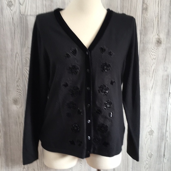 CROFT & Barrow Black Embellished Sequined Cardigan Large - Picture 1 of 8